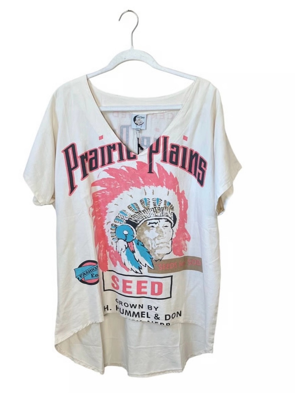 JADED GYPSY🌟Prairie Plains Seed Graphic Tee - Cream with Pink & Blue
